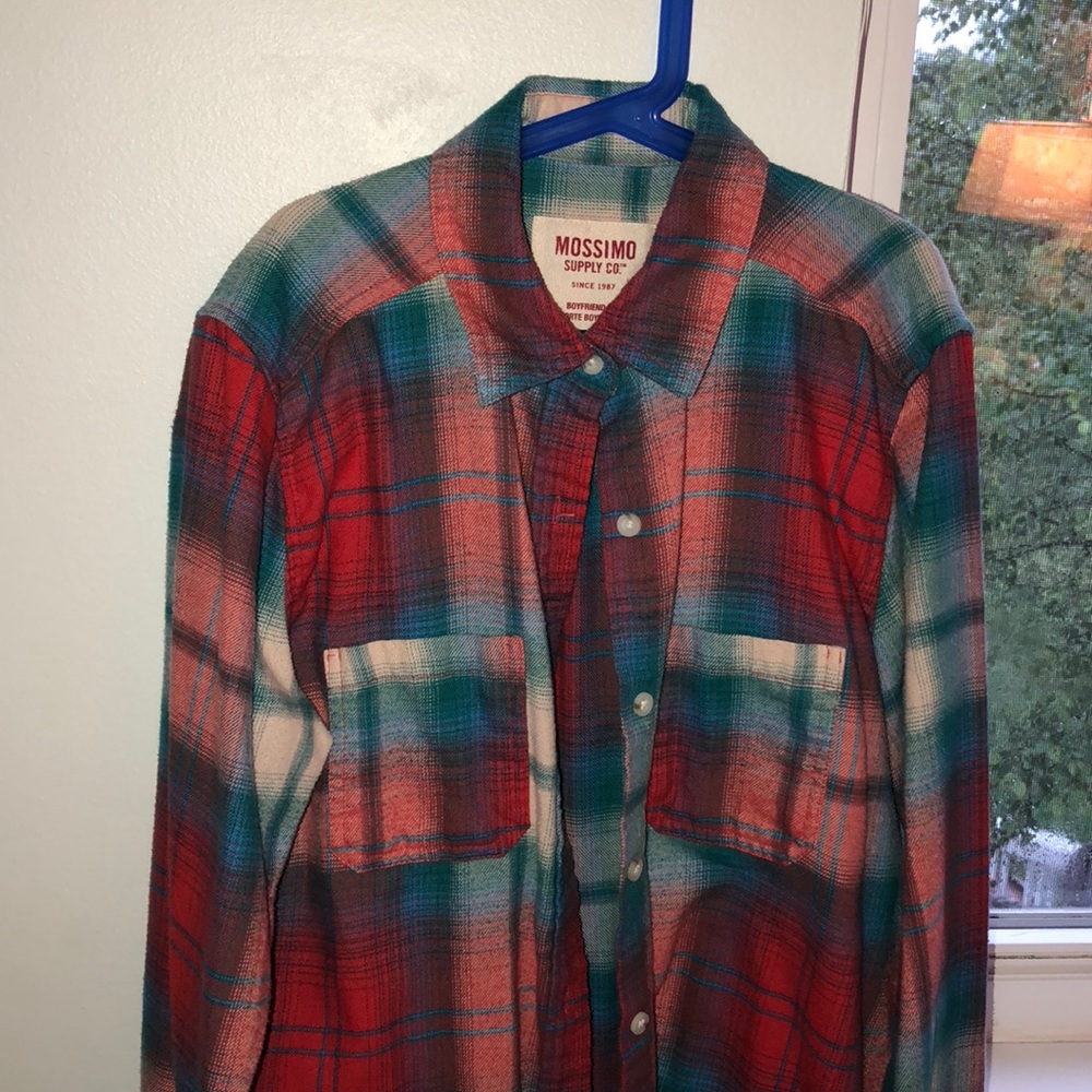 A red blue and white flannel